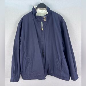 LANDS' END Women’s Reversible Full Zip Coat Jacket (Size Large 14-16) Navy/Ivory